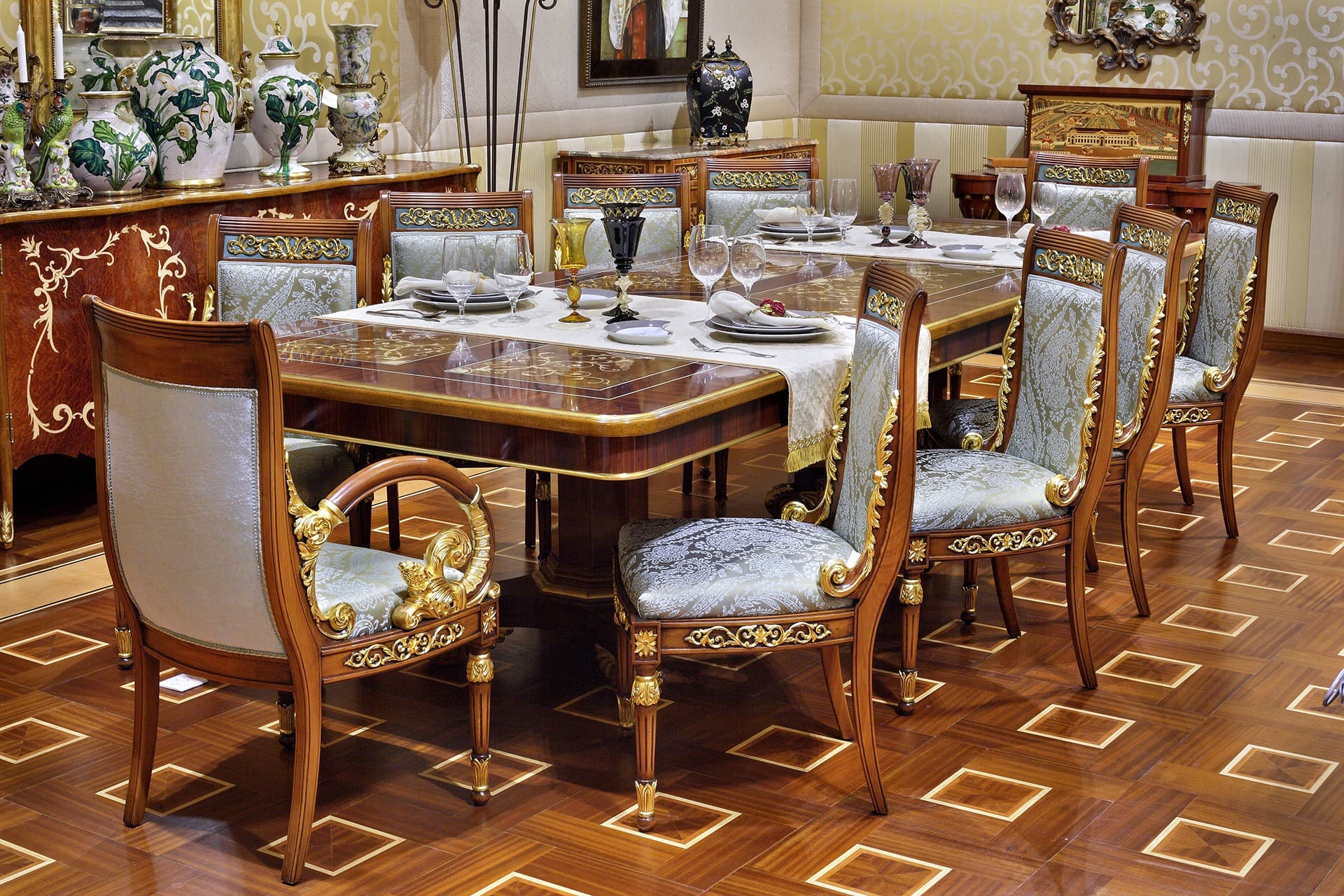 Royal Italian Marquetry Dining Table Set — Dining Sets