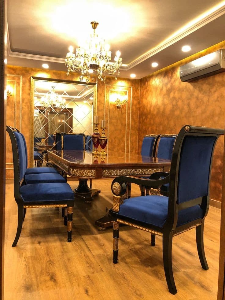 Royal Navy Blue & Ebony Gold Dining Set — Dining Sets