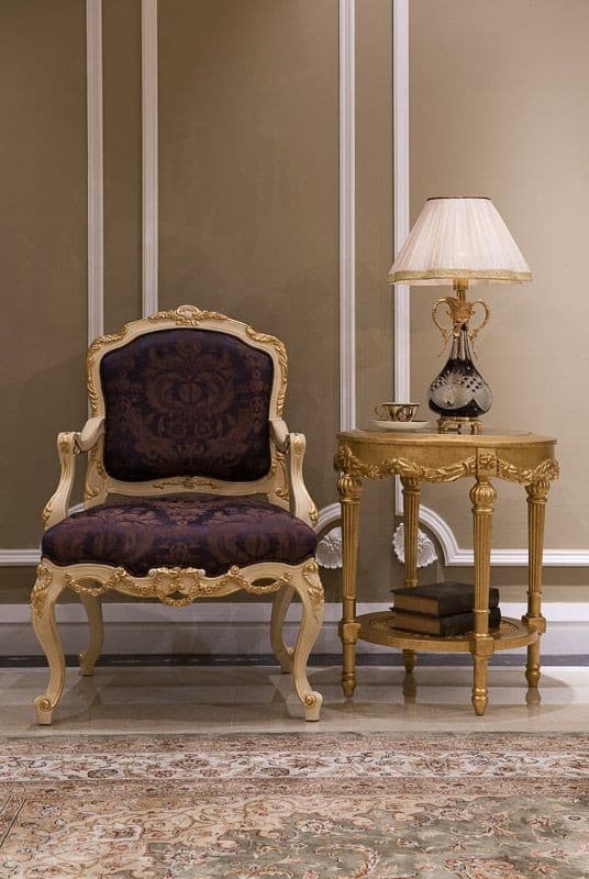 Classical Cream & Gold Armchair with Pedestal Table — Home Decor