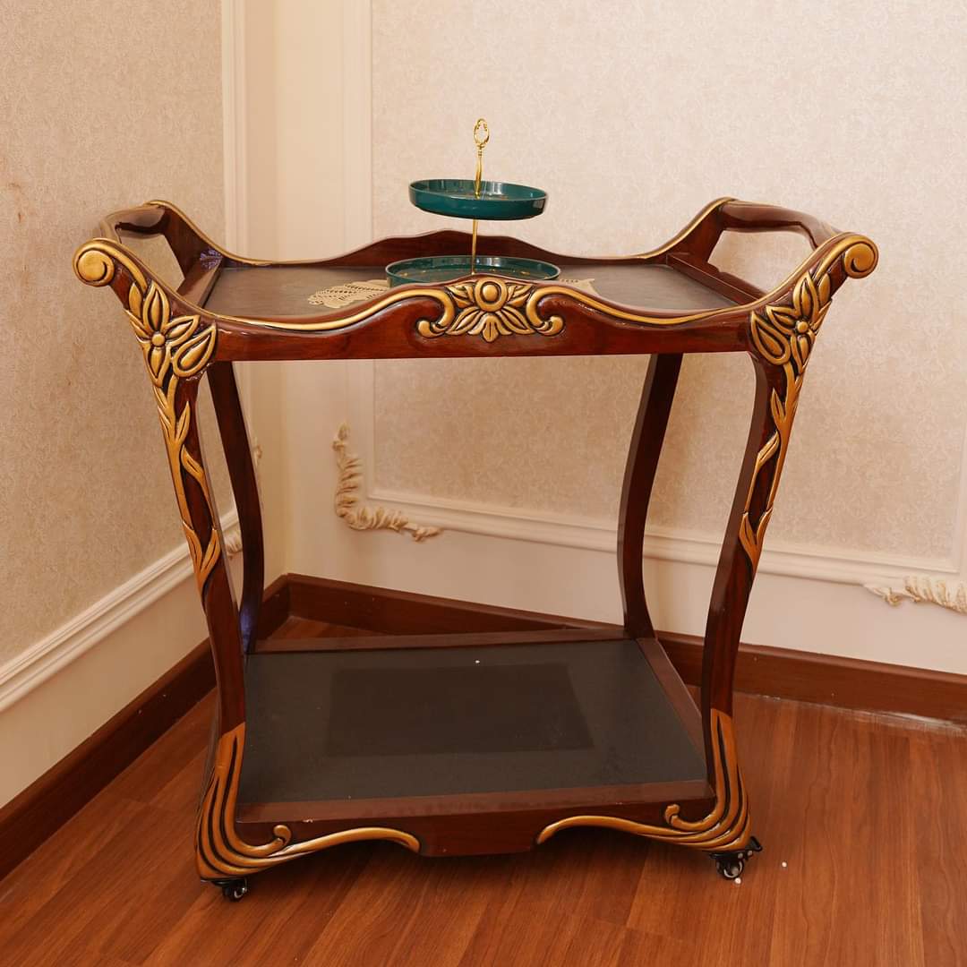Royal Italian Carved Wooden Tea Service Trolley — Home Decor