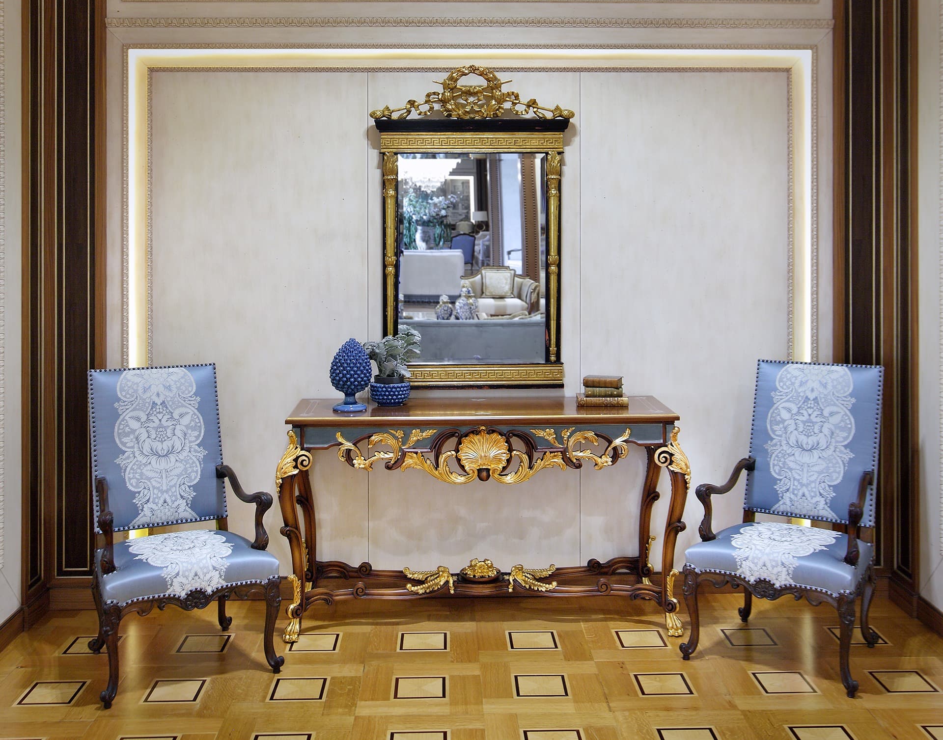 Royal Baroque Console Table with Mirror & Accent Chair Set — Home Decor
