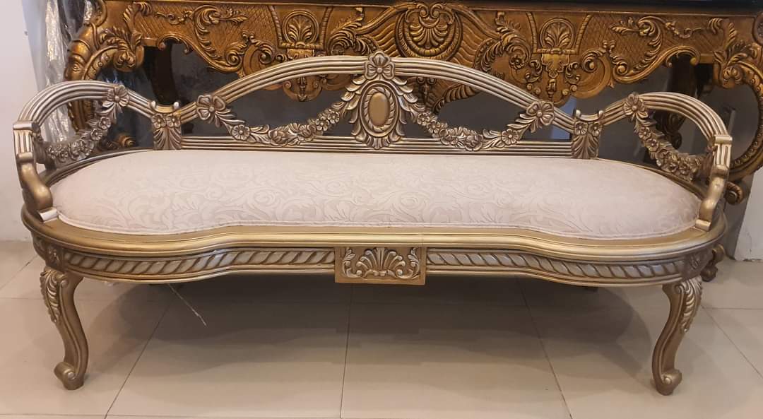 Royal Champagne Gold Carved Bedroom Bench (Dewan) — view 1